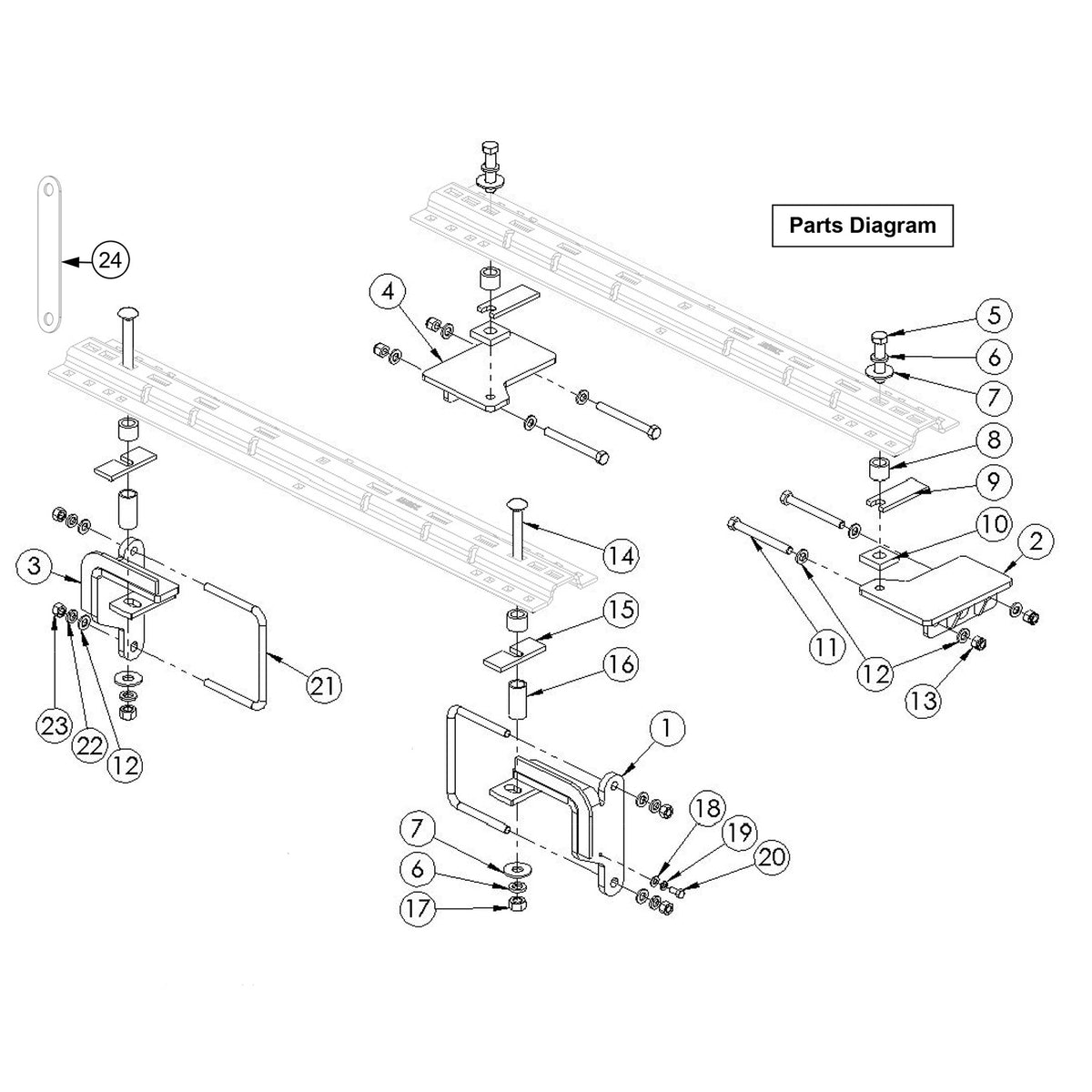 Black steel fifth wheel trailer hitch mount kit with mounting hardware from Husky Towing part number 33073