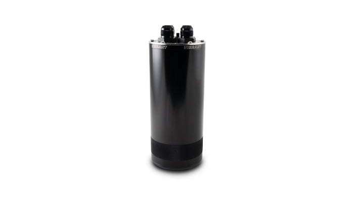 Black anodized 6061 aluminum engine oil catch can from Vibrant Performance part number 12767