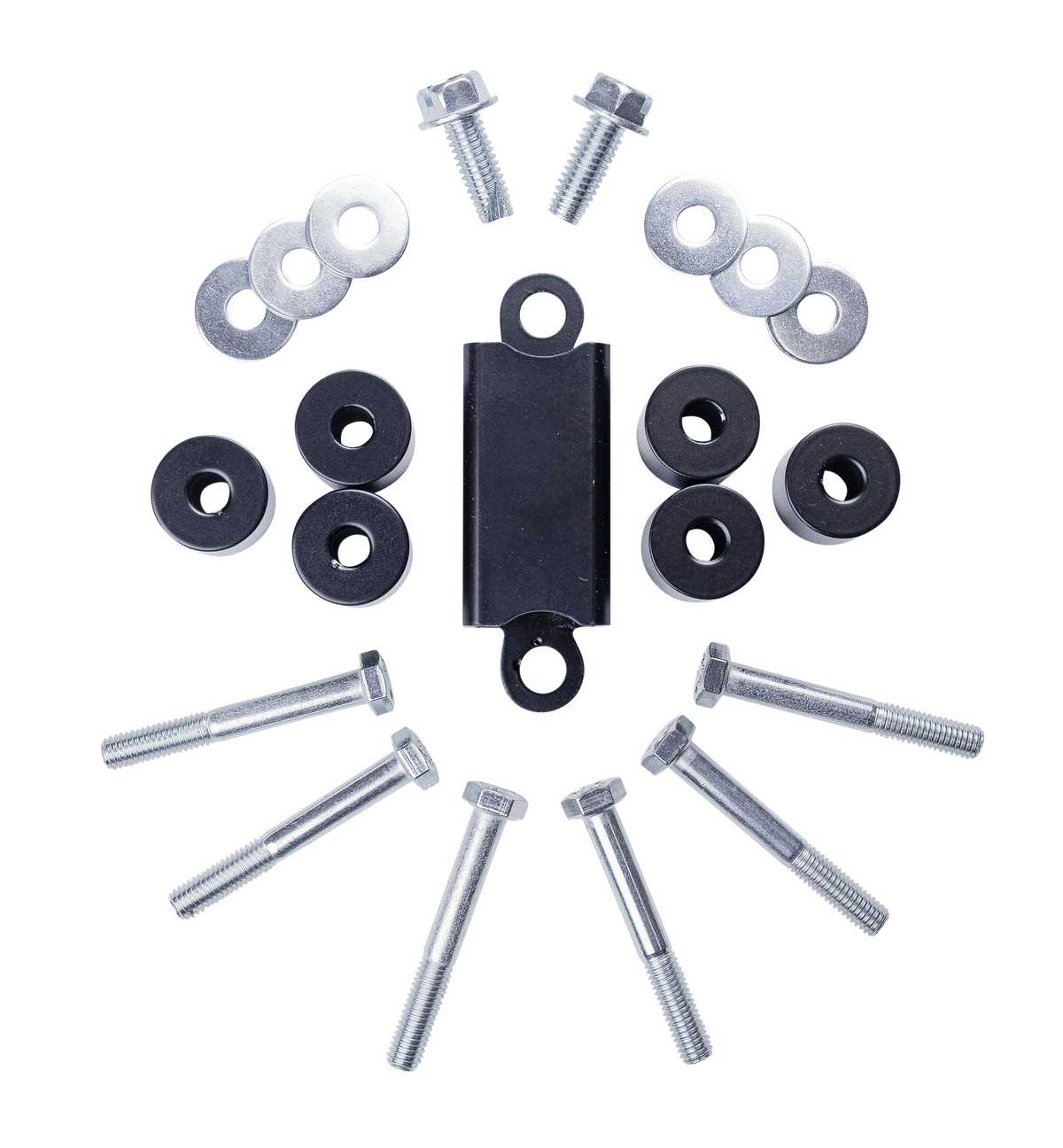 Black smooth steel skid plate kit with mounting hardware from ReadyLift part number 67-52050