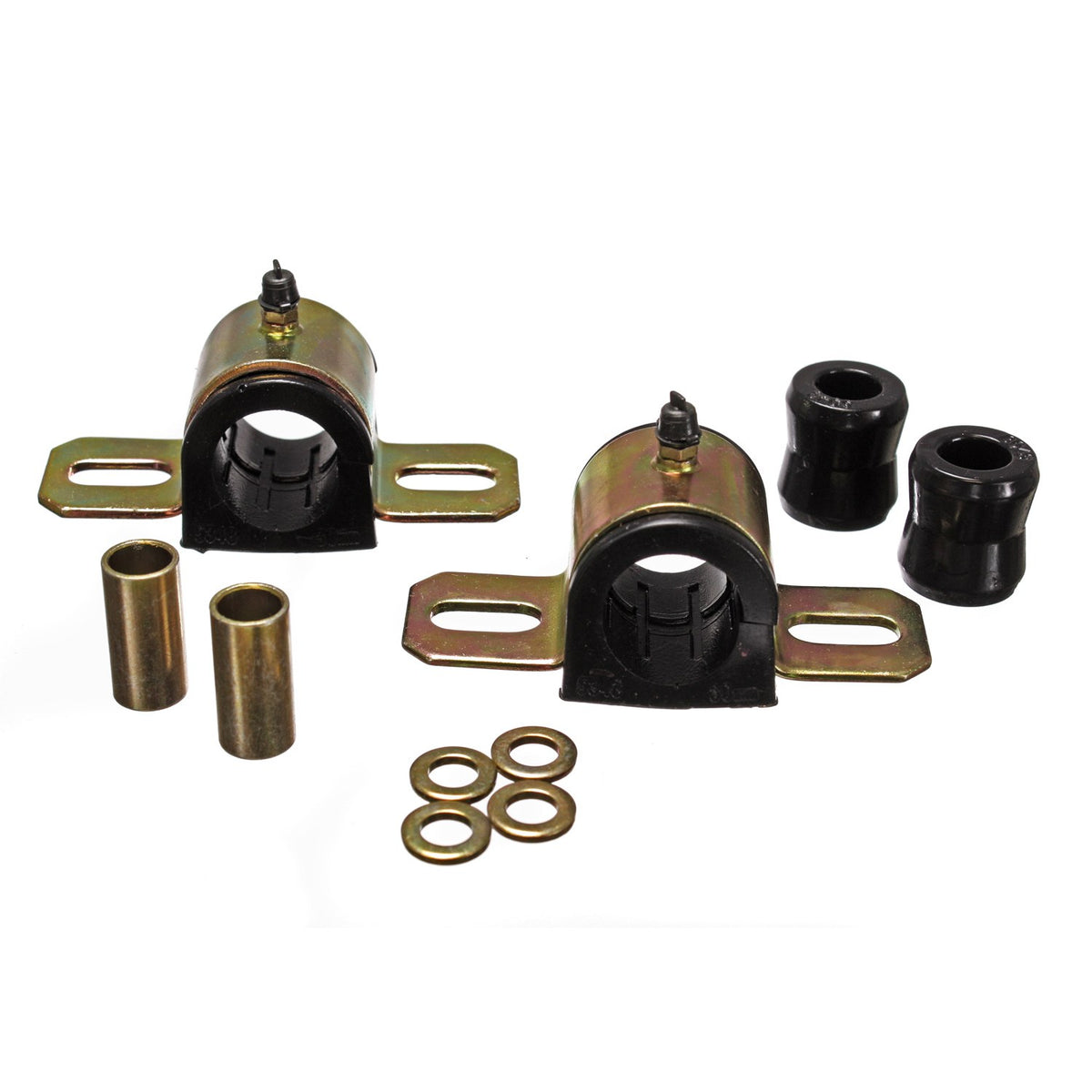 Black polyurethane suspension stabilizer bar bushing kit with mounting hardware from Energy Suspension part number 2.5110G