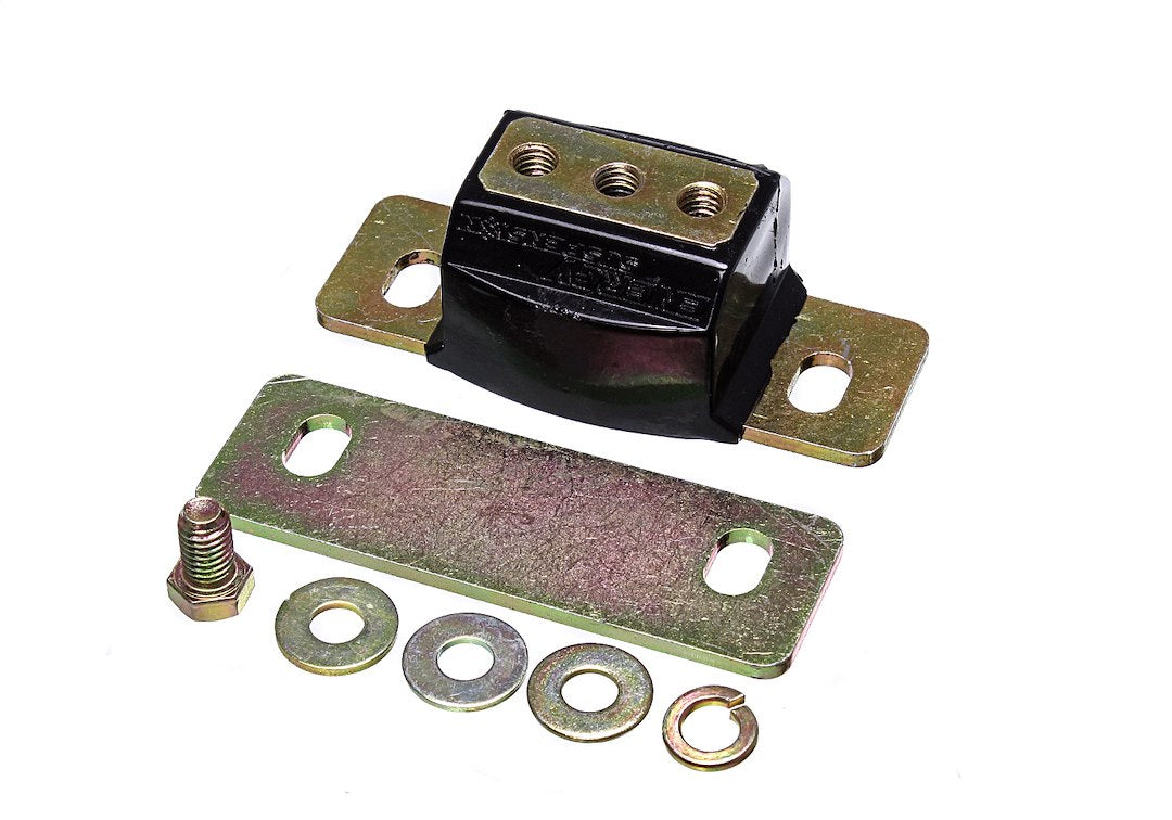 Black polyurethane transmission mount with mounting hardware from Energy Suspension part number 3.1171G