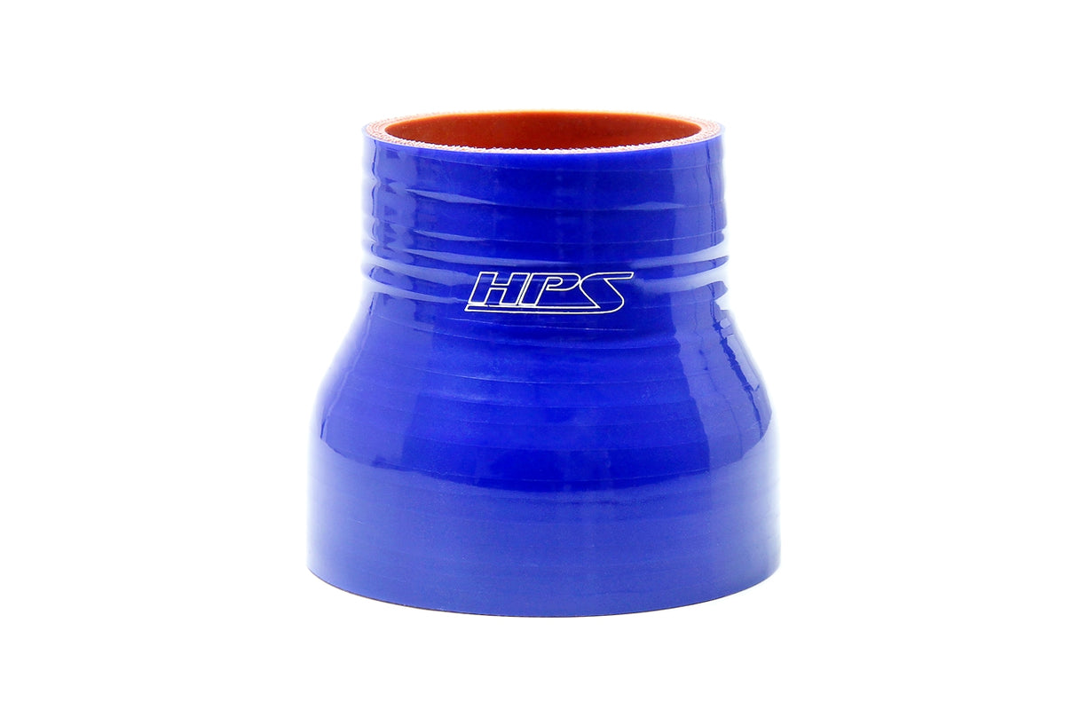 Blue silicone hose coupler from HPS Performance part number HTSR-225-300-L4-BLUE