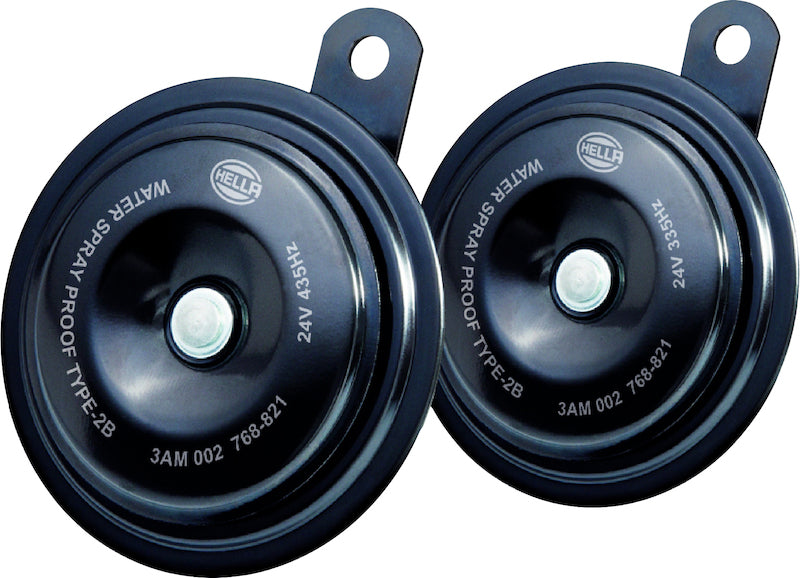 Black horn with mounting hardware from Hella part number 002768821