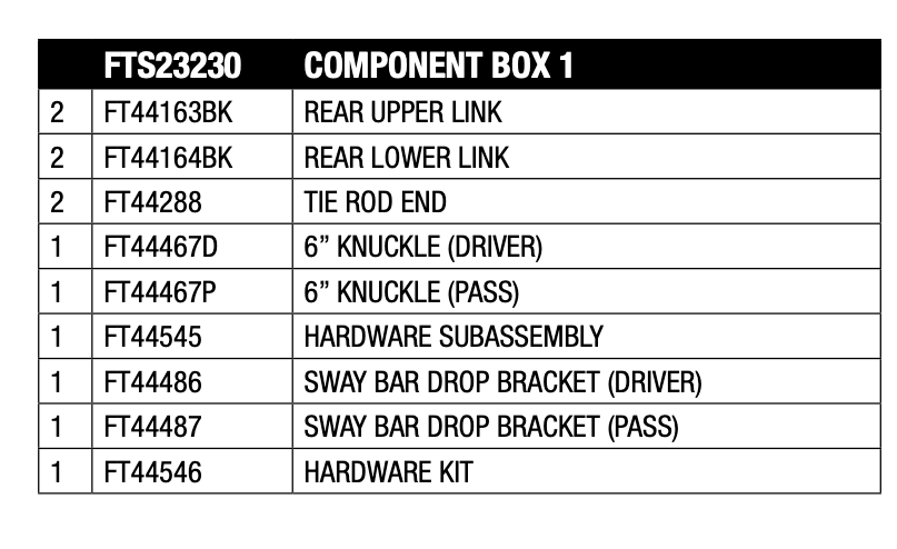 Suspension Lift Kit from Fabtech part number FTS23230