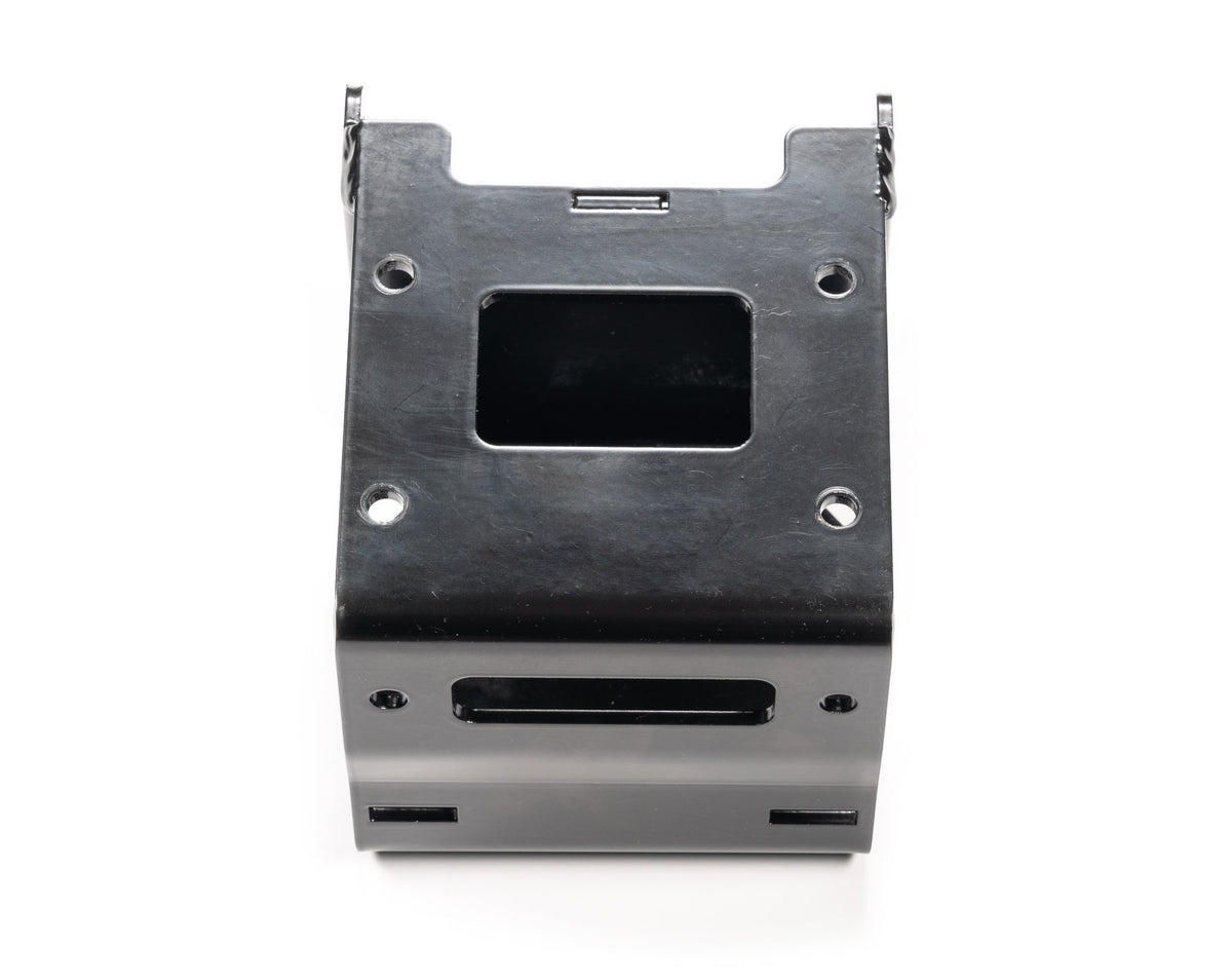 Black powder coated steel winch mount from Warn part number 107684