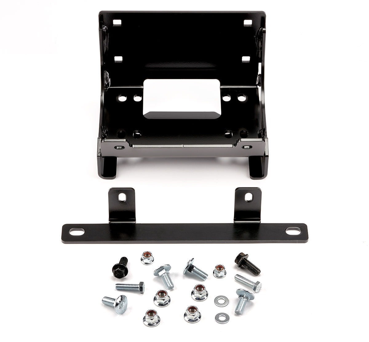 Black powder coated steel winch mount from Warn part number 101678