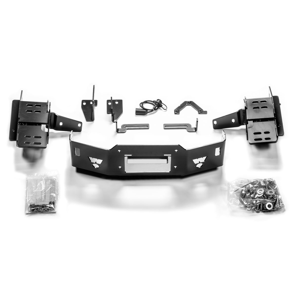 Black powder coated steel winch mount from Warn part number 107168