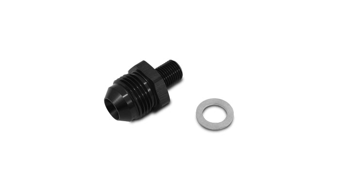 Black anodized 6061 aluminum multi-purpose fitting from Vibrant Performance part number 16612