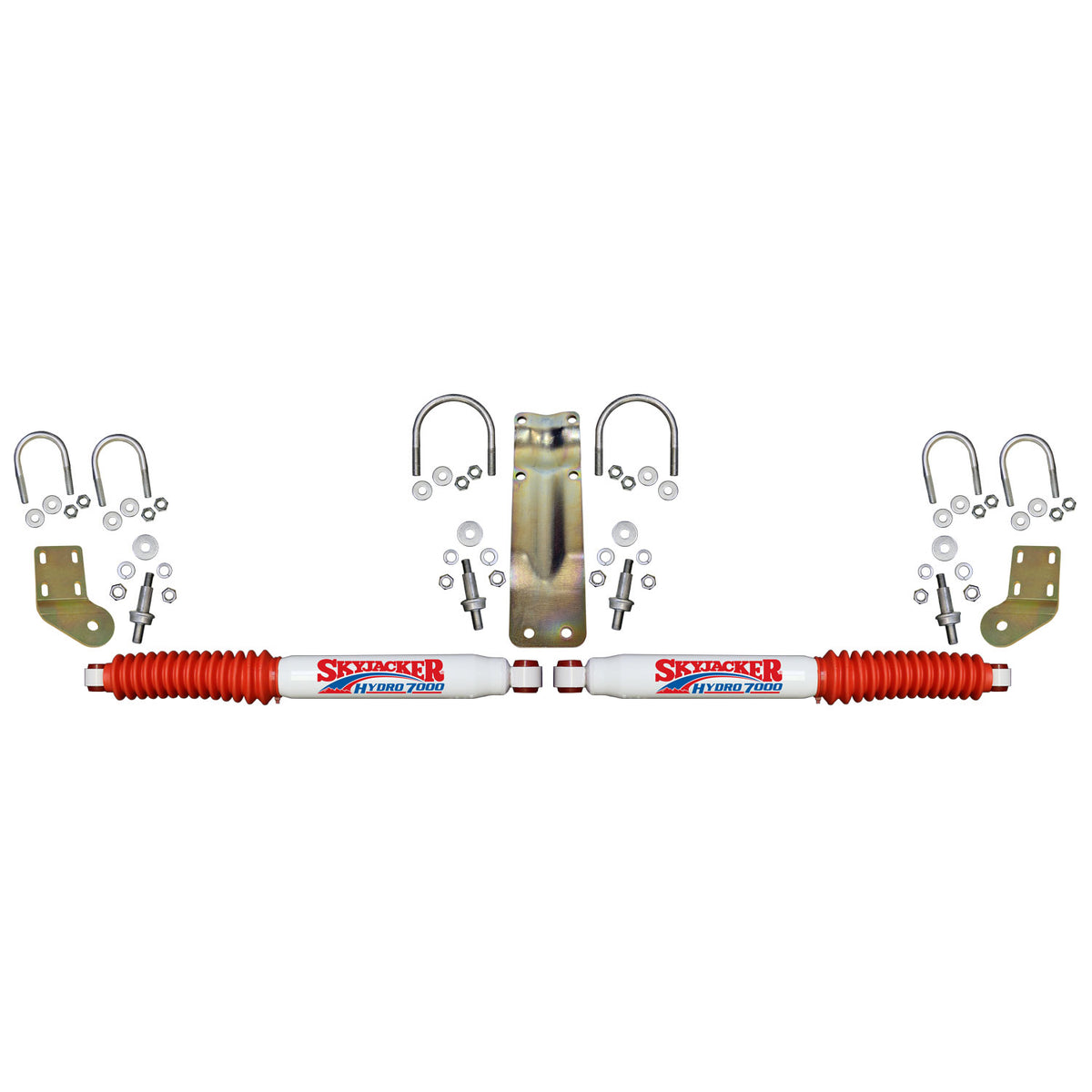 White steering damper kit from Skyjacker part number 7253