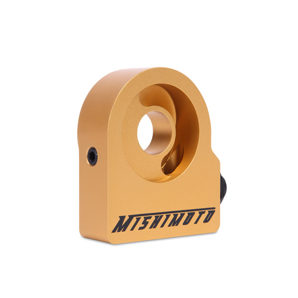 Gold 6061 aluminum engine oil cooler adapter from Mishimoto part number MMOP-SPT