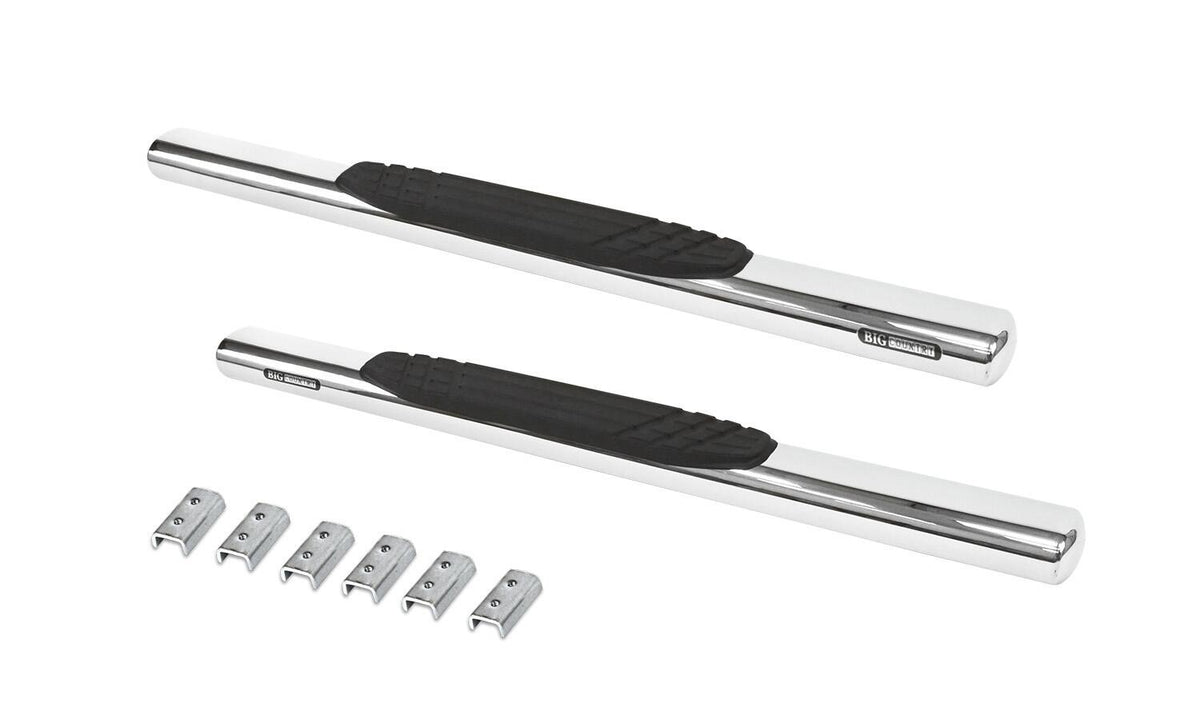 Silver stainless steel step nerf bar with mounting hardware from Big Country part number 394224526