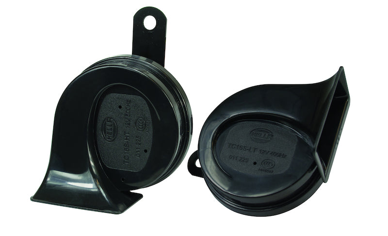 Black horn with mounting hardware from Hella part number 011225831
