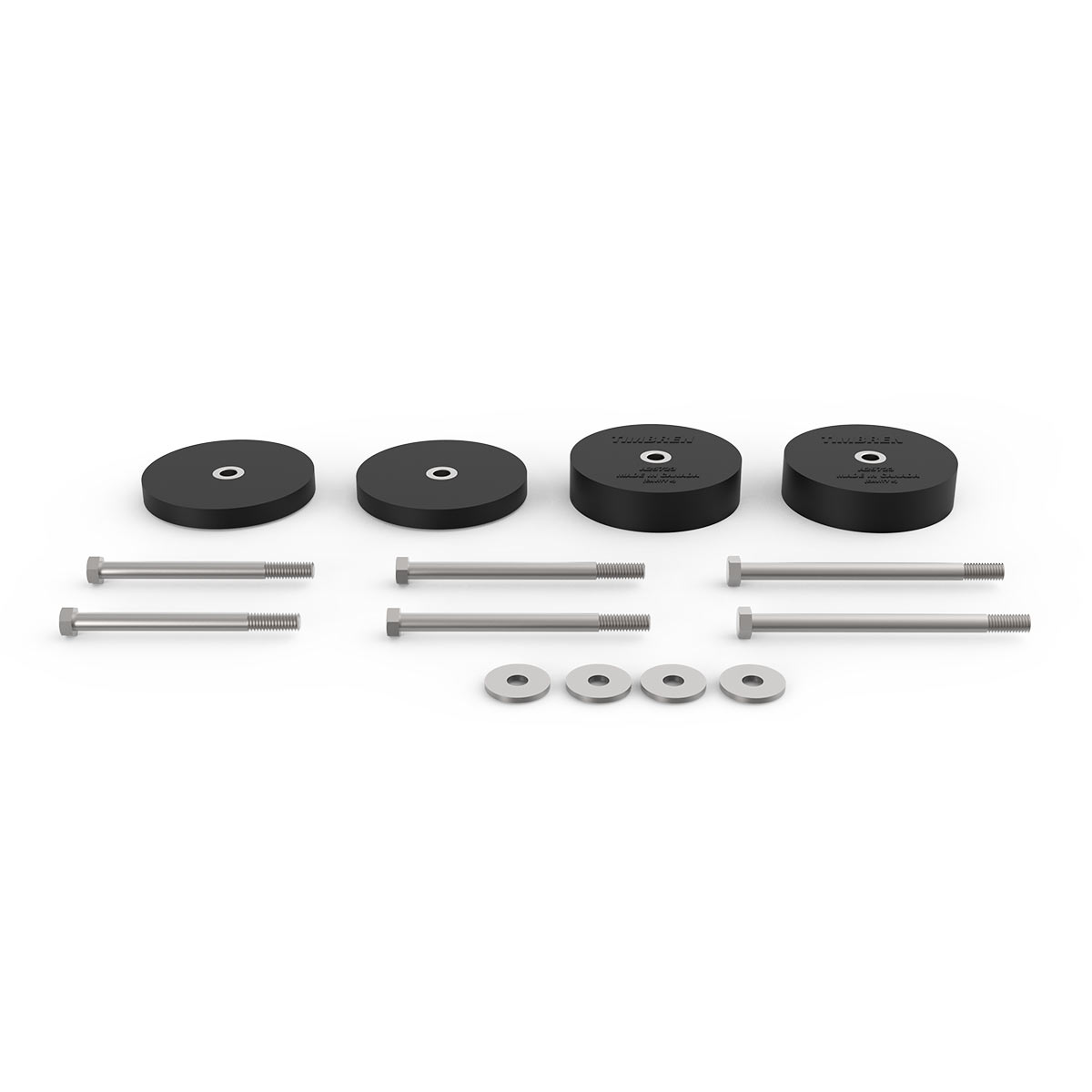 Black rubber coil spring spacer kit with mounting hardware from Timbren part number SPCRJRGD