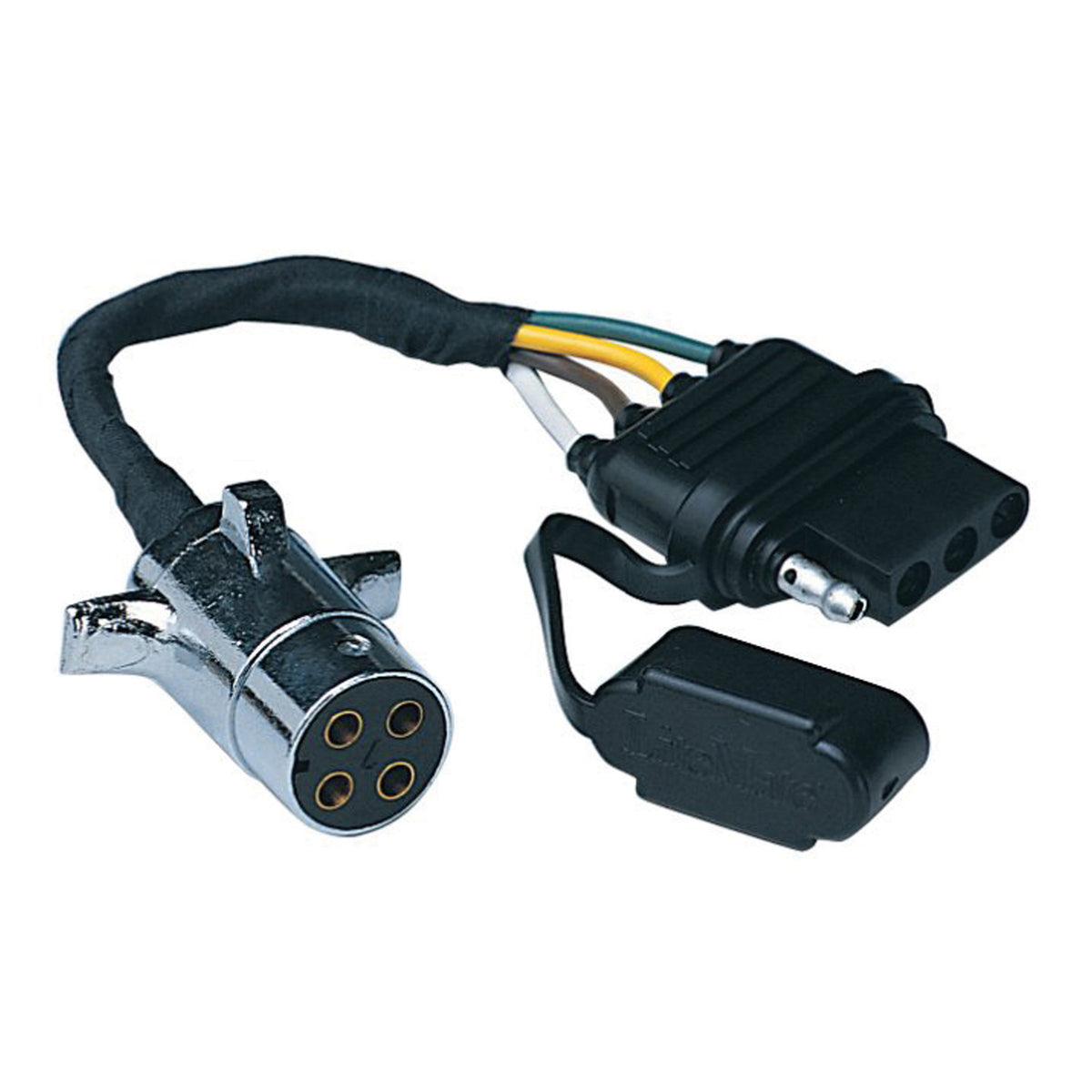 Black and silver zinc trailer wiring adapter connector from Husky Towing part number 13173