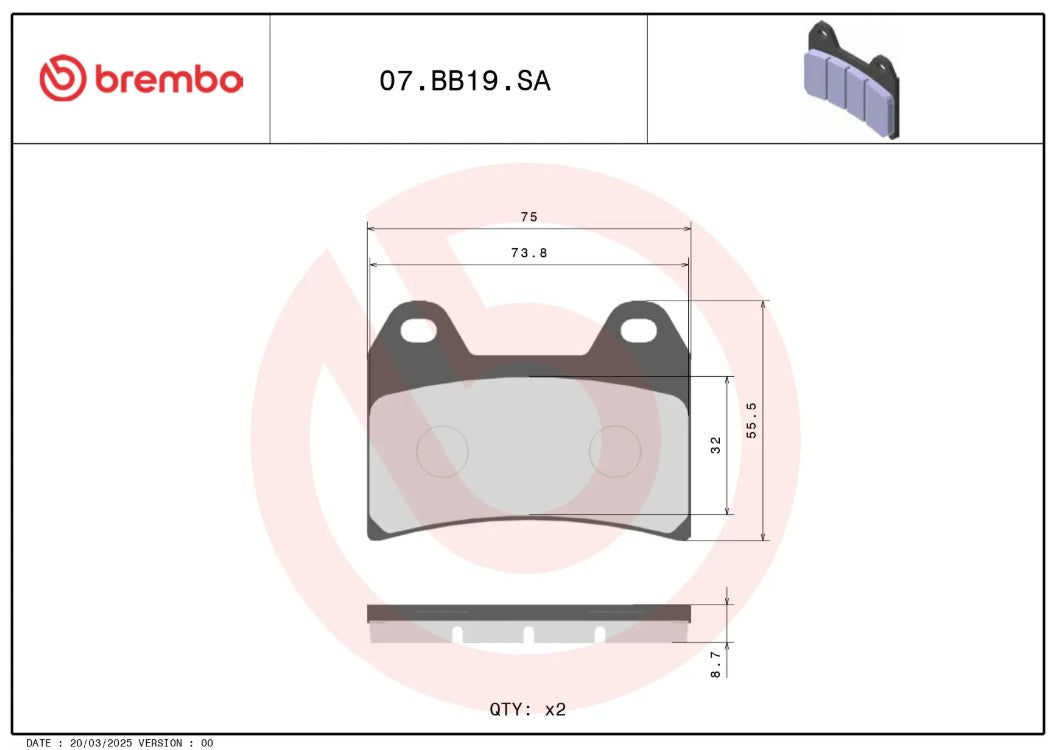 Disc Brake Pad Set from Brembo part number 07BB19SA