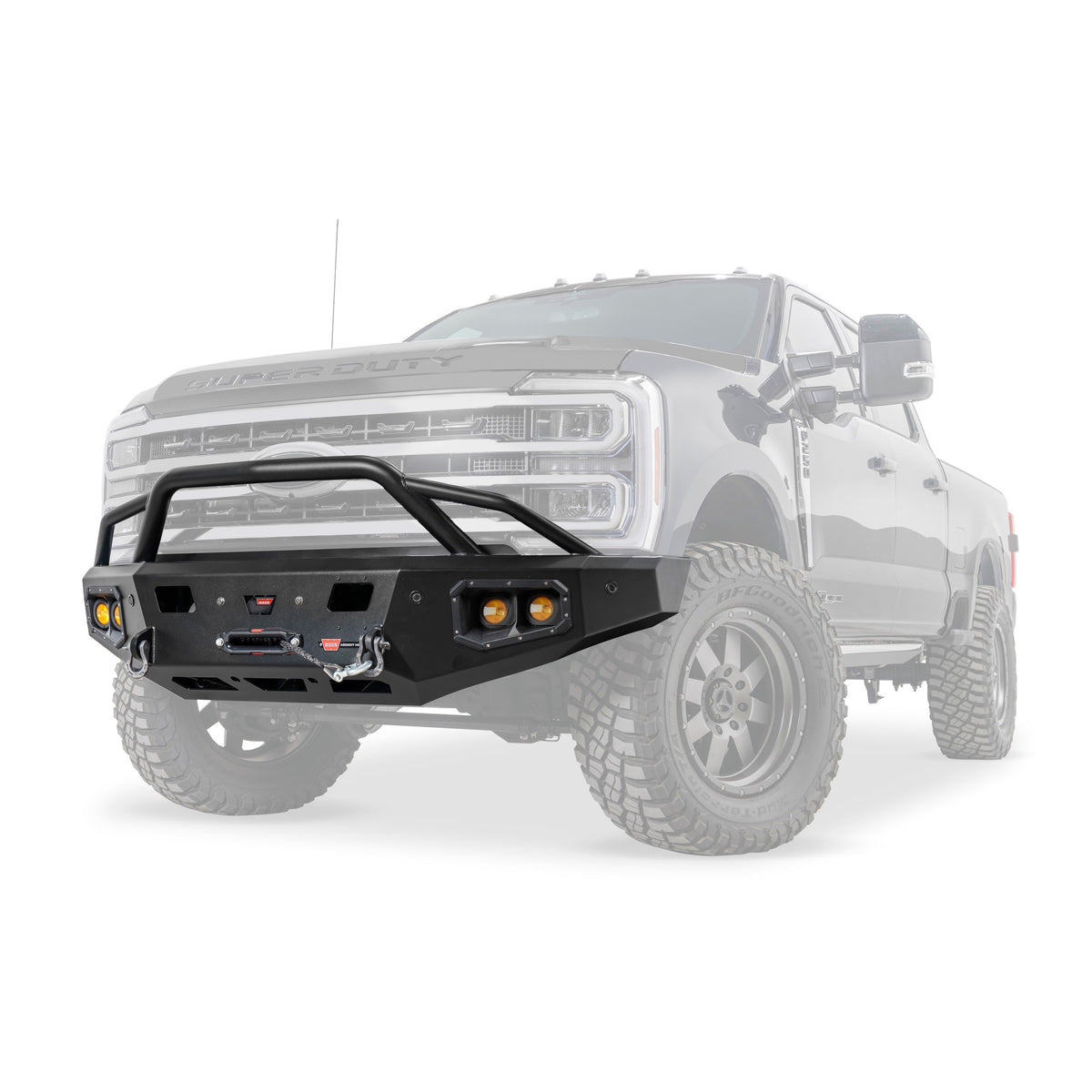 Black powder coated steel winch bumper from Warn part number 110631