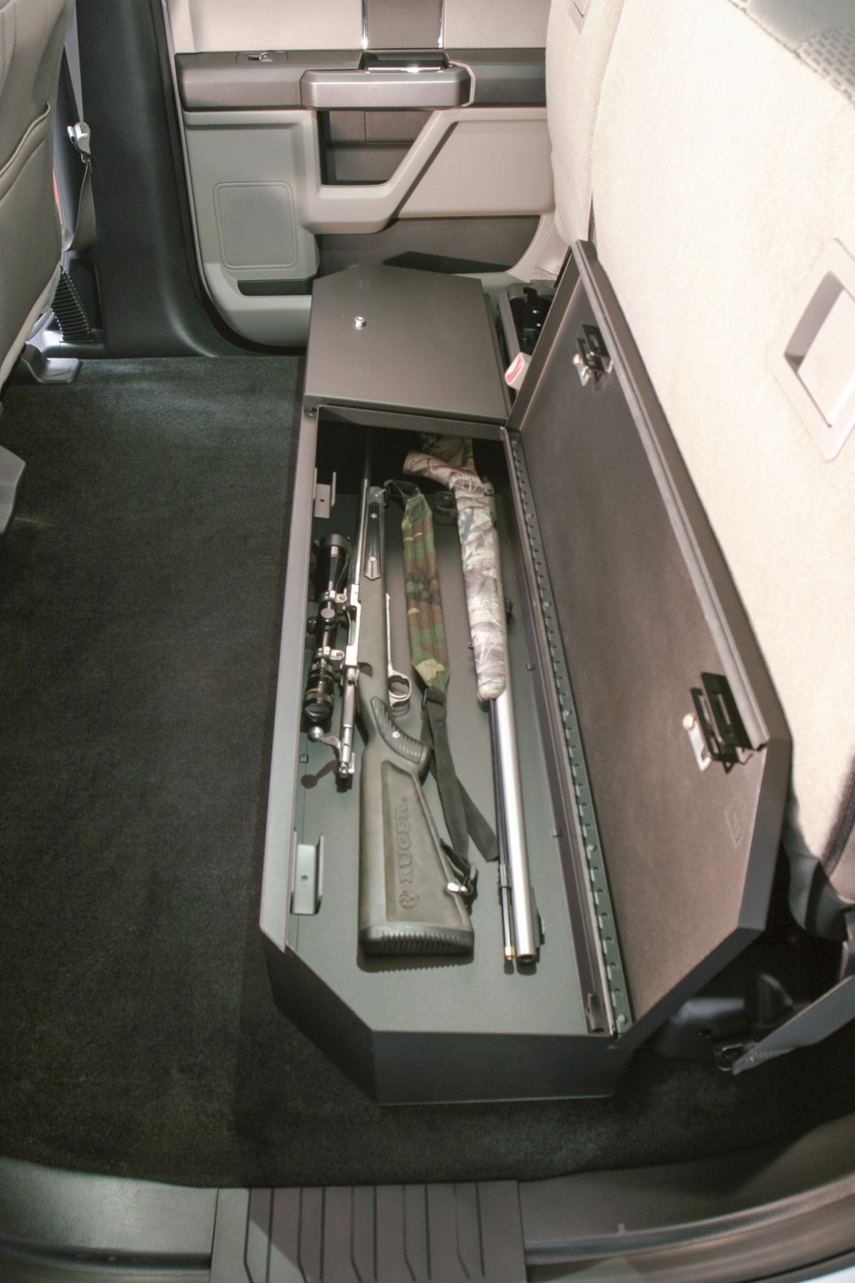 Black underseat storage box from Tuffy Security Products part number 316-01