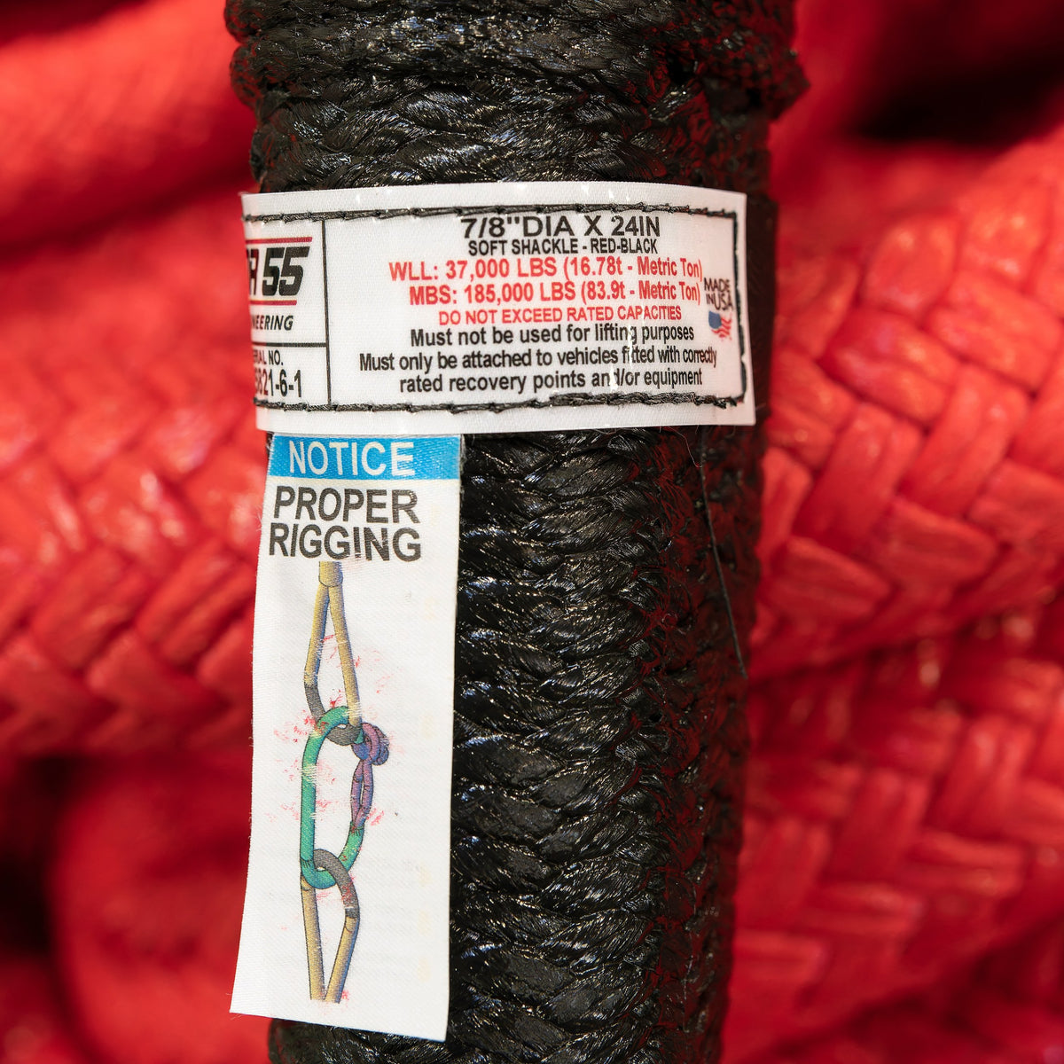 Red hmpe plasma rope multi-purpose shackle 0.875 diameter from Factor 55 part number 00571