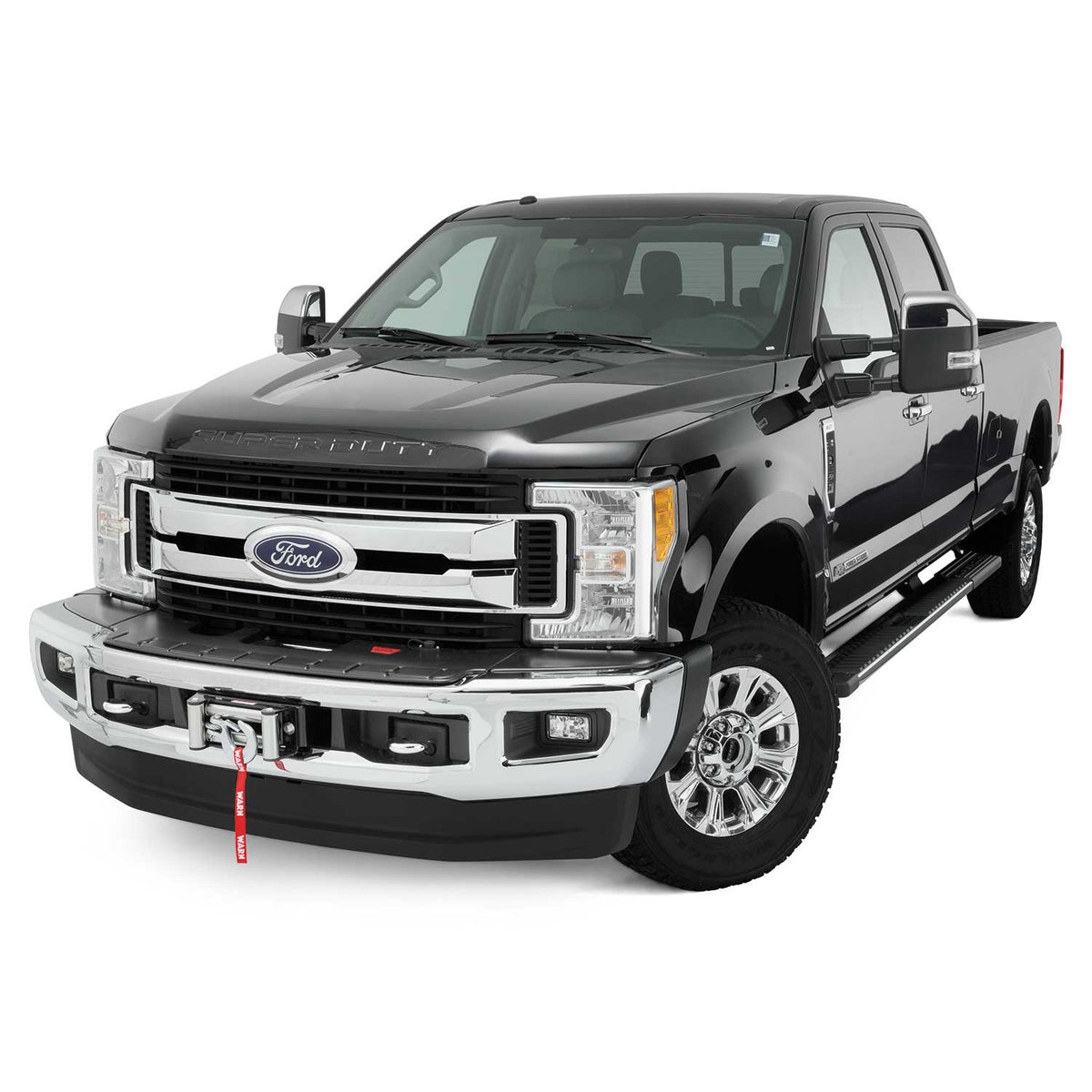 Black powder coated steel winch mount from Warn part number 98055