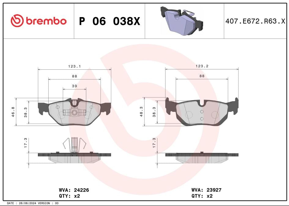 Disc Brake Pad Set from Brembo part number P06038X