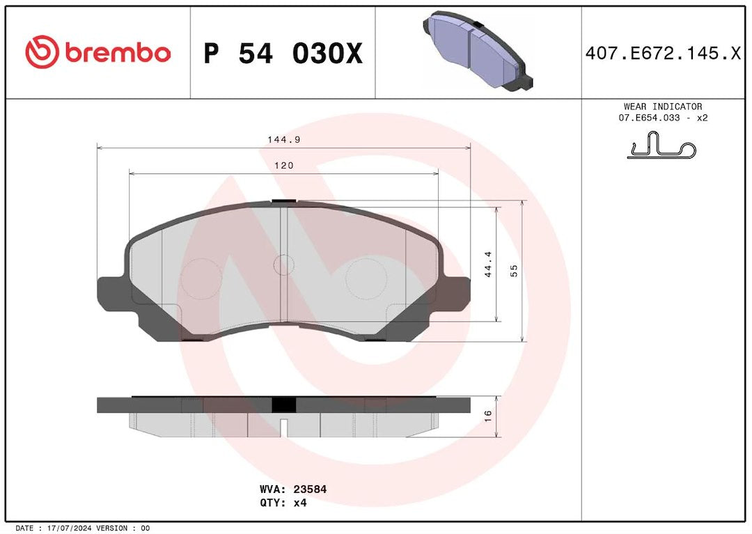 Disc Brake Pad Set from Brembo part number P54030X
