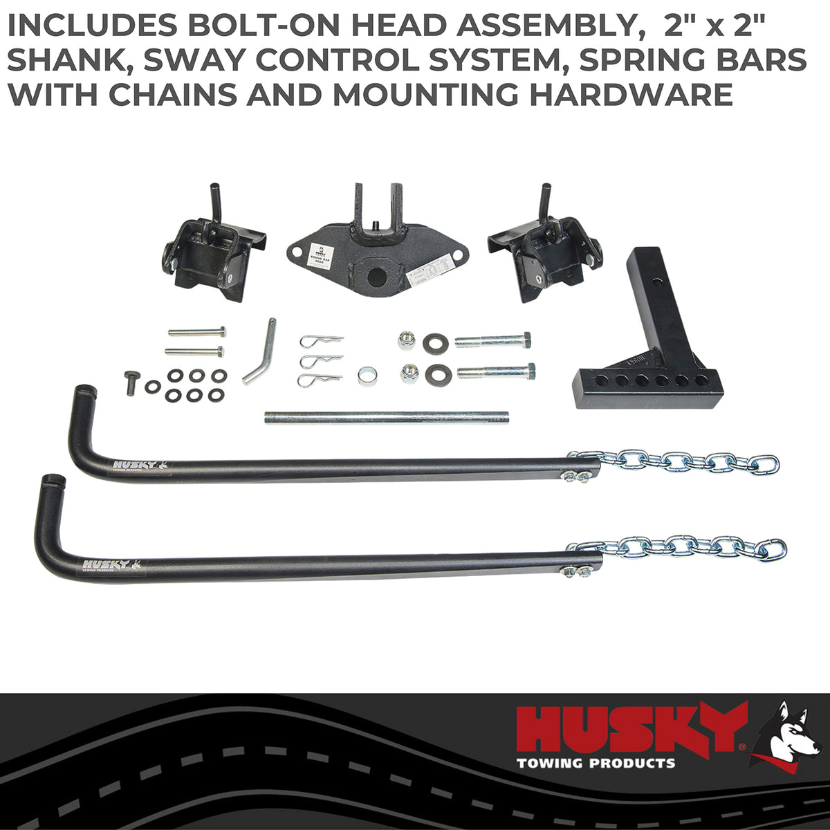 Black steel trailer weight distribution kit with mounting hardware from Husky Towing part number 31423