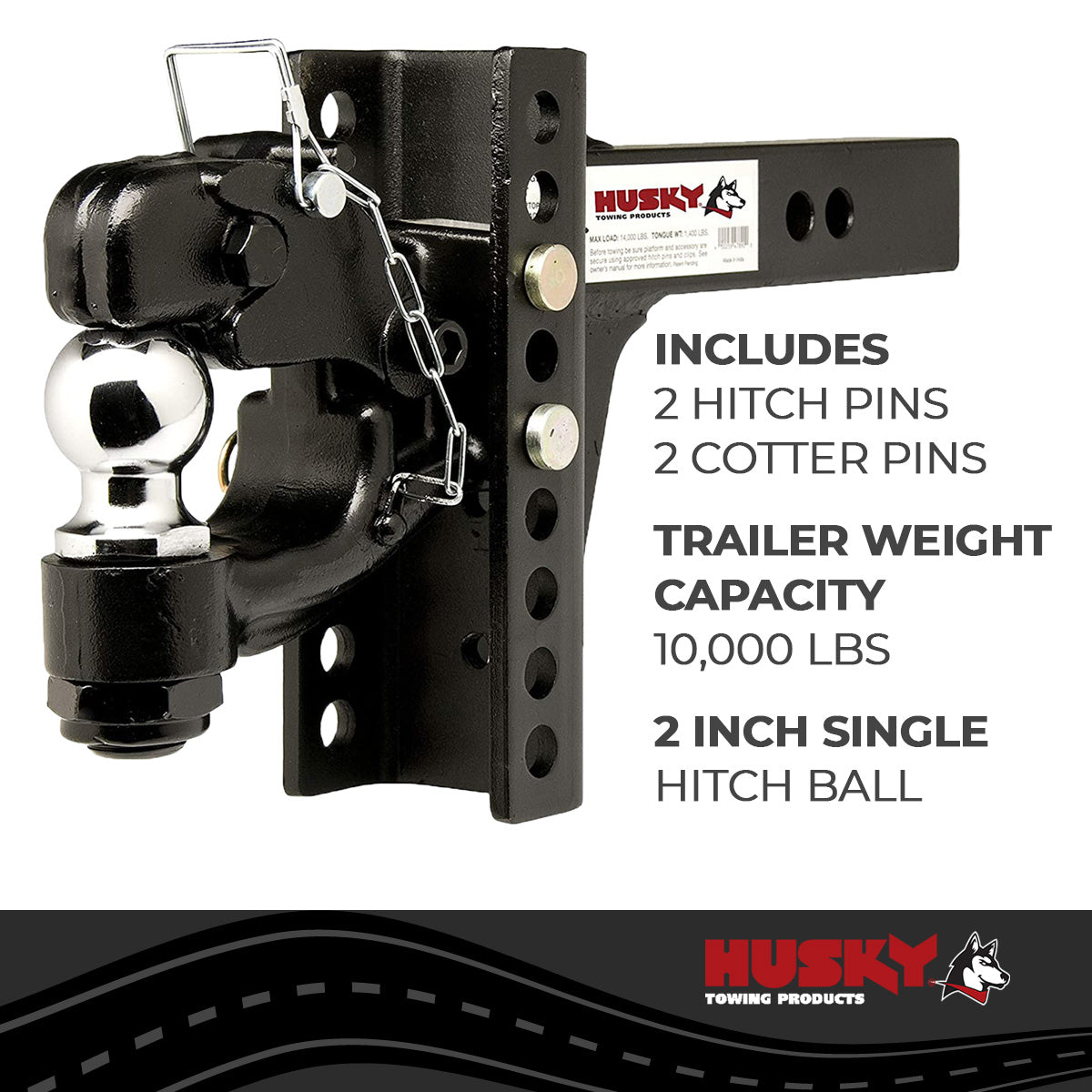 Black powder coated steel tow hook with mounting hardware from Husky Towing part number 33109