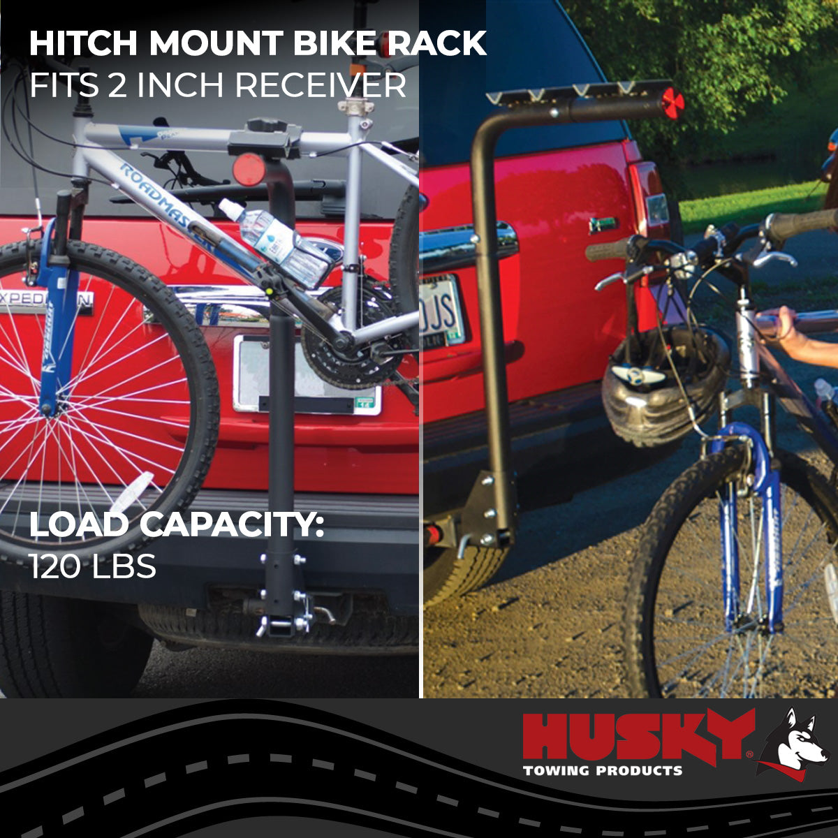 Black steel bicycle rack from Husky Towing part number 81147