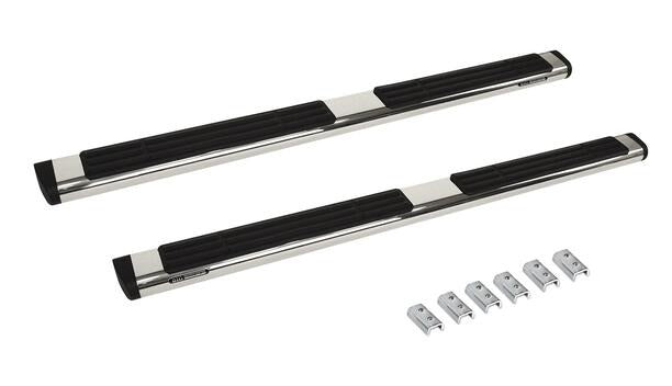 Silver stainless steel step nerf bar with mounting hardware from Big Country part number 396201806