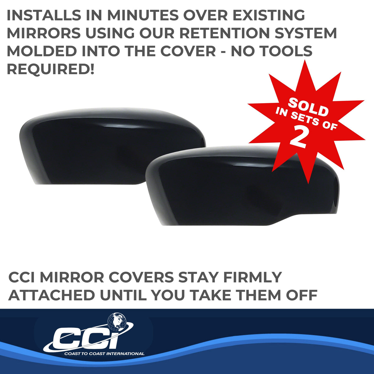 Black gloss painted abs plastic door mirror cover from Coast To Coast part number MC6285B