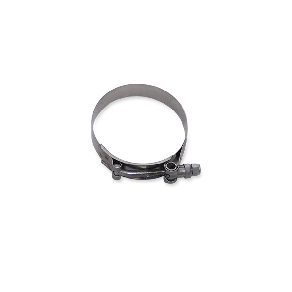 Silver plain stainless steel hose clamp from Mishimoto part number MMCLAMP-15