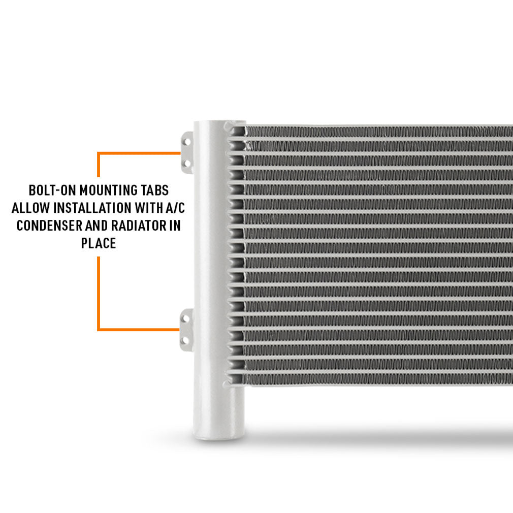 Natural aluminum automatic transmission oil cooler with mounting hardware from Mishimoto part number MMTC-RAM-19