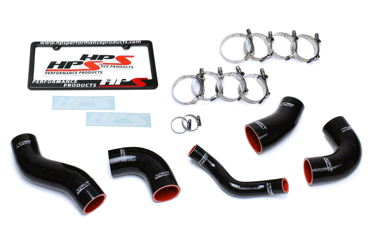 Black silicone intercooler hose kit with mounting hardware from HPS Performance part number 57-1420-BLK