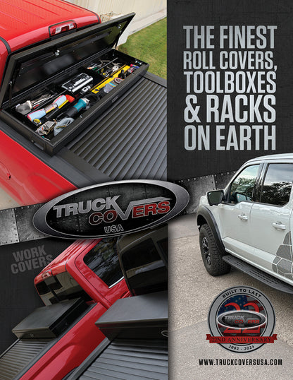 Black matte powder coated aluminum tonneau cover from Truck Covers USA part number CR142MT
