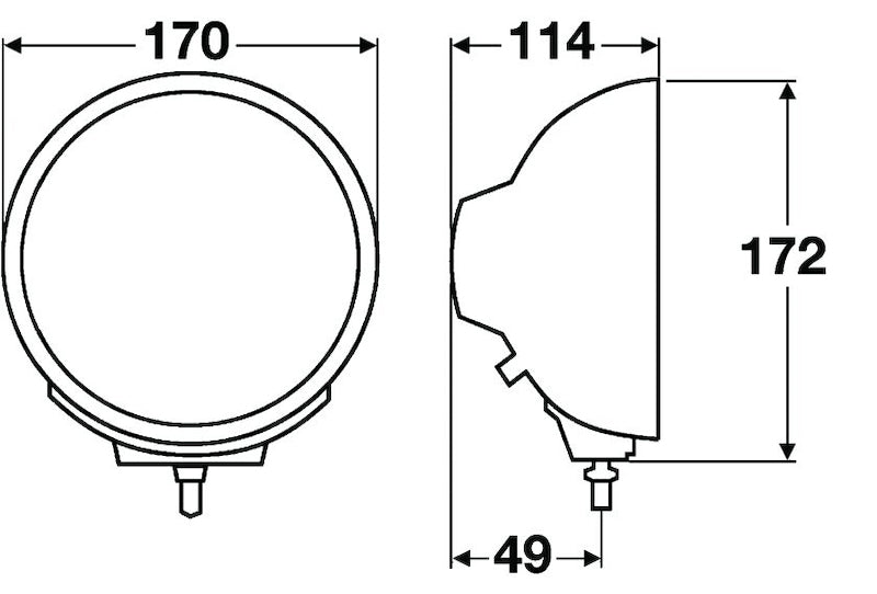 Black driving light with mounting hardware from Hella part number 009094181