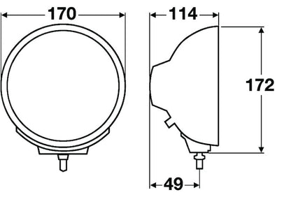 Black driving light with mounting hardware from Hella part number 009094181