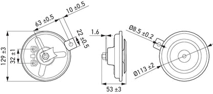 Black / gray horn with mounting hardware from Hella part number 002768082