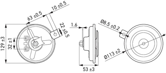 Black / gray horn with mounting hardware from Hella part number 002768082