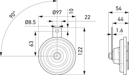 Black / gray horn with mounting hardware from Hella part number 002952811
