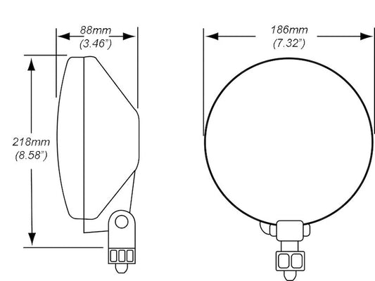 Clear abs driving light with mounting hardware from Hella part number 010032001