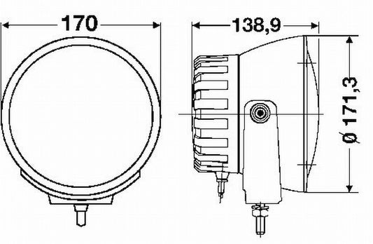 Black driving light with mounting hardware from Hella part number 009094331