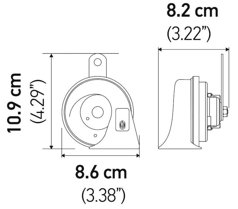 Black horn with mounting hardware from Hella part number 012010901