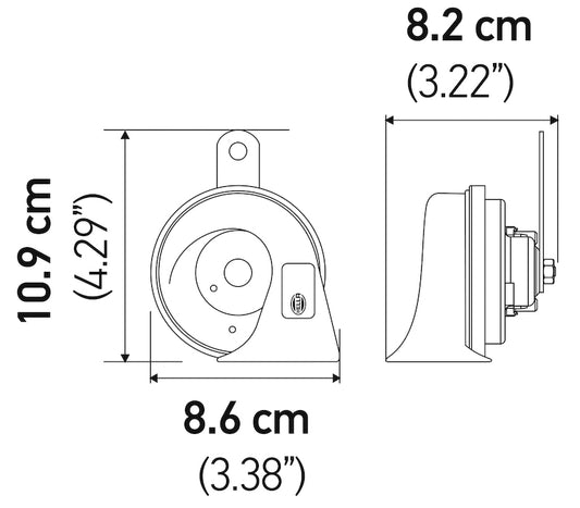 Black horn with mounting hardware from Hella part number 012010901