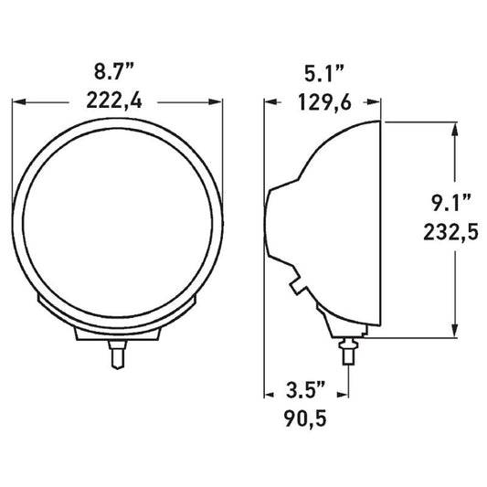 Black driving light with mounting hardware from Hella part number 007560361