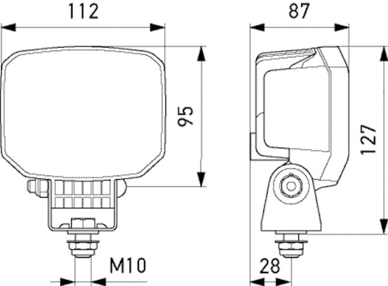 Black vehicle-mounted work light from Hella part number 996588001