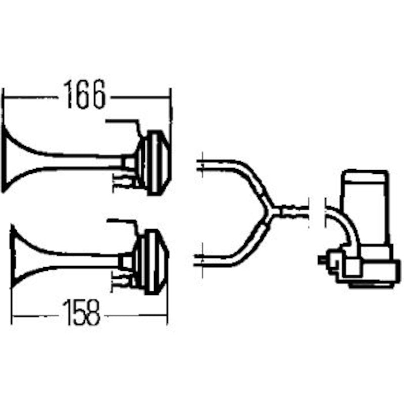 Red / black accessory horn with mounting hardware from Hella part number 003001651