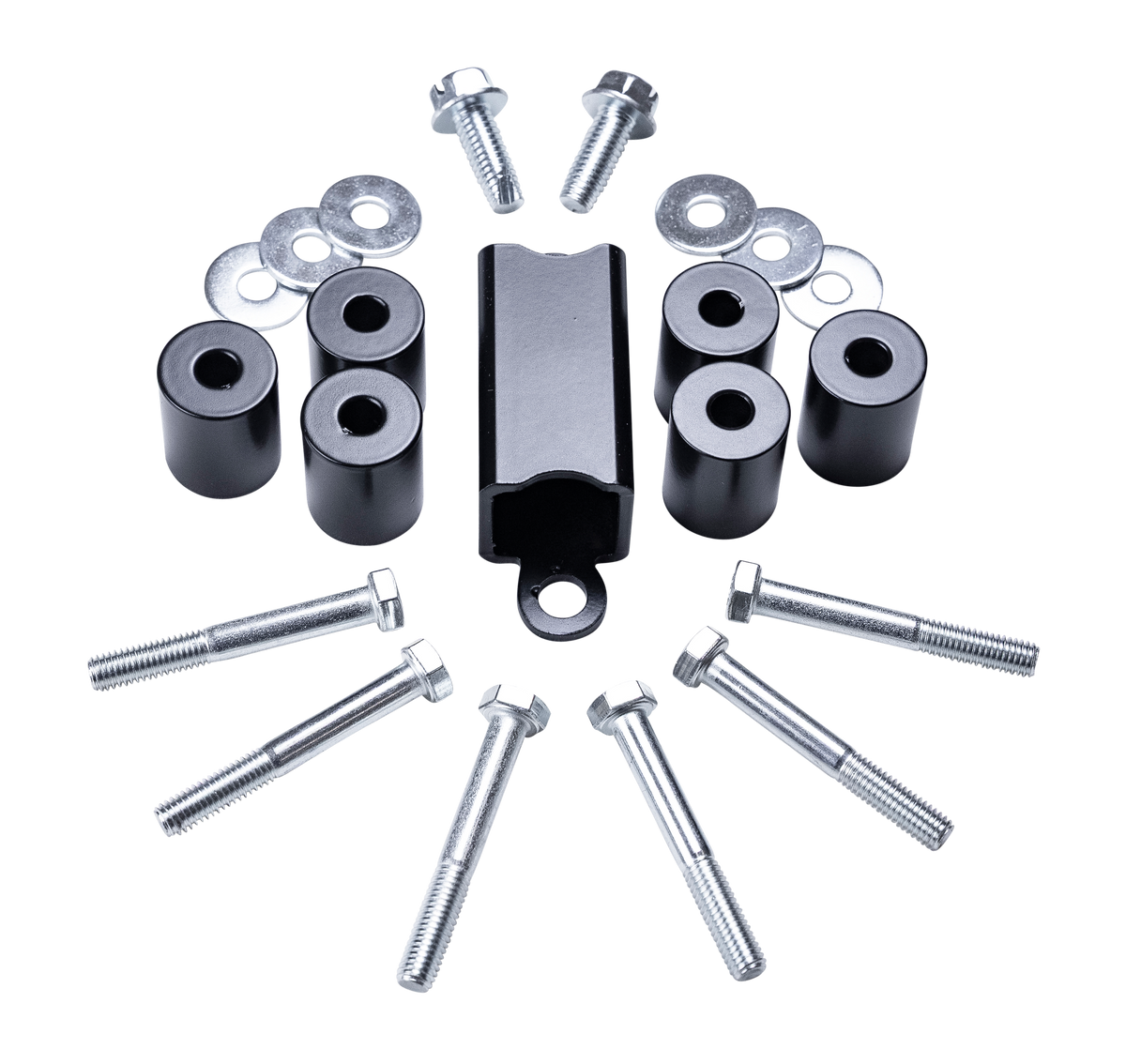 Black smooth steel skid plate kit with mounting hardware from ReadyLift part number 67-52050