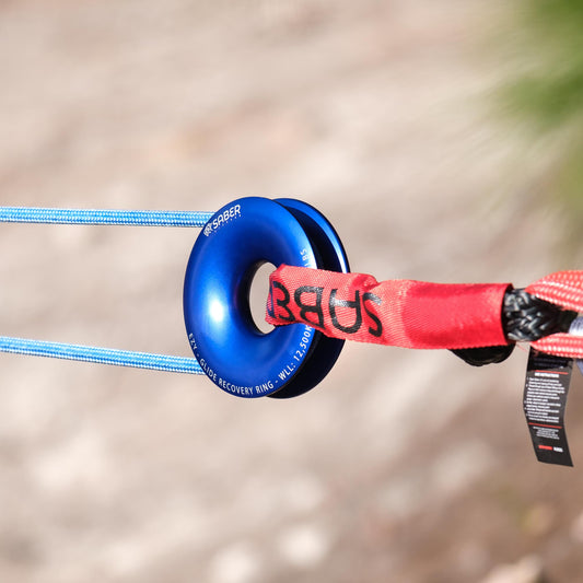 Blue aluminum snatch block from Mile Marker part number SBR-12BRR