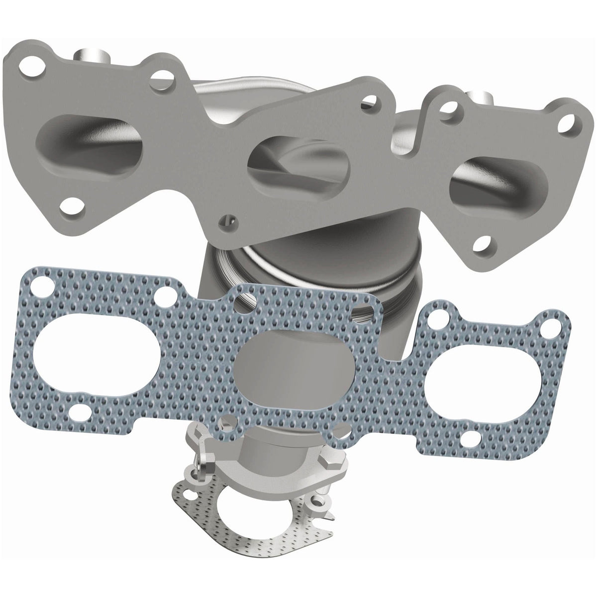 Uncoated stainless steel catalytic converter with integrated exhaust manifold from MagnaFlow Exhaust Products part number 5531090