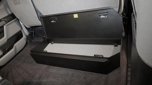 Black underseat storage box from Tuffy Security Products part number 344-01-A